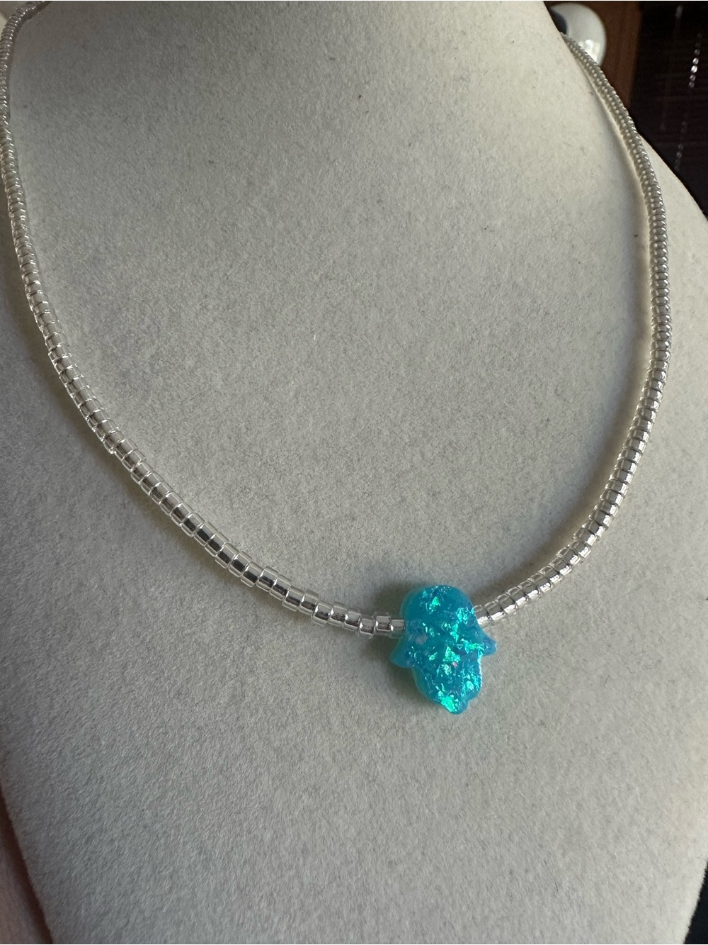 Silver Beaded Turquoise Hamsa Necklace